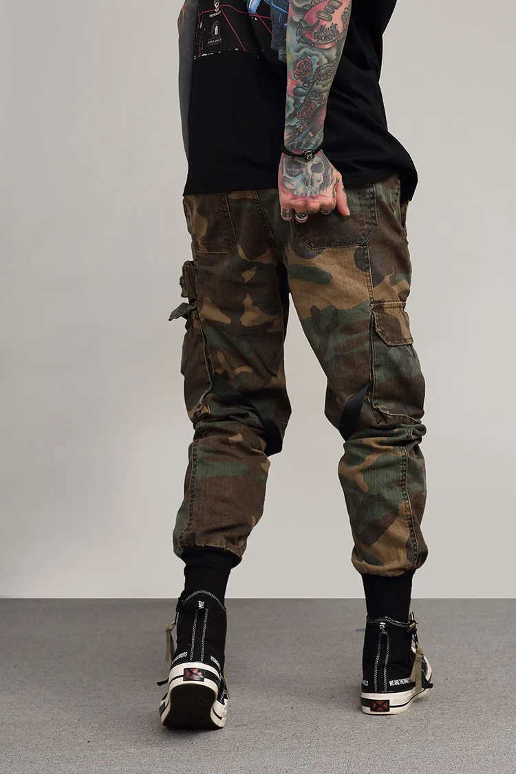 

2018 Mens Hip Hop Pant Side Pockets Vintage Camouflage Cargo Pant Streetwear Casual Harem Pant Military Tatical Trousers Washed