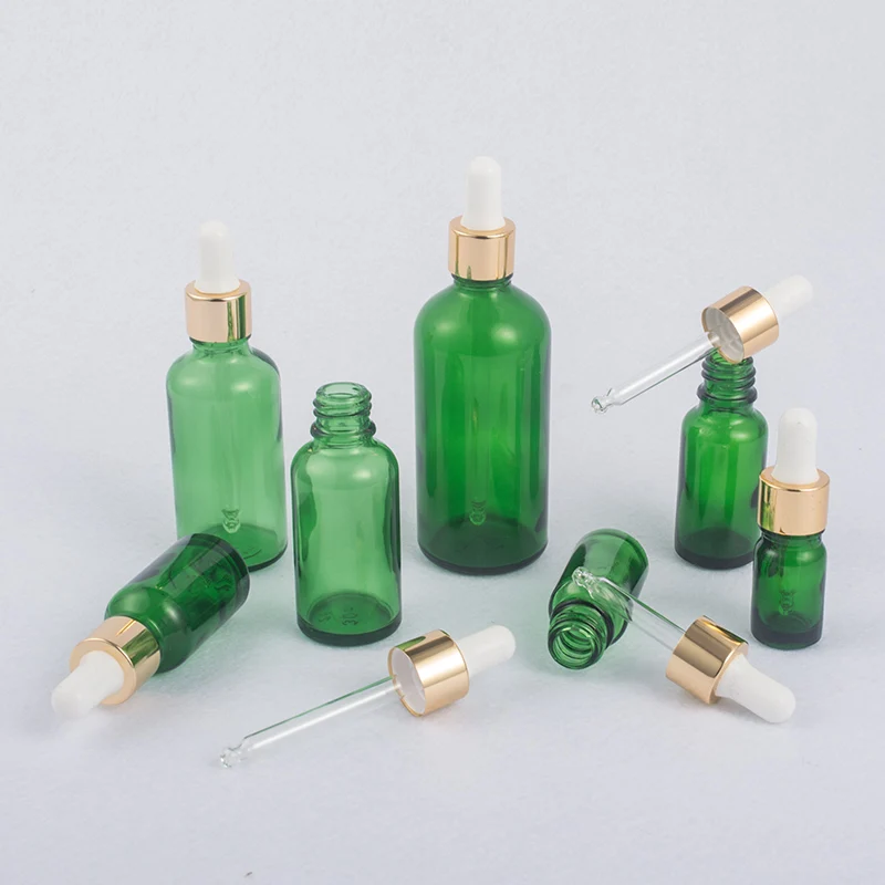10ml Green Essential Oil Glass Bottle with Bright Gold Dropper Bottle High-grade Cosmetics Bottle 100PCS/LOT