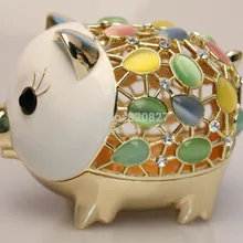 Lovely Newest Hot Cute Pig Cosmetic Box Jewelry Trinket Gift Storage Box Ornaments Box, White & Rose Golde, 7.8*5.5*5.3 CM