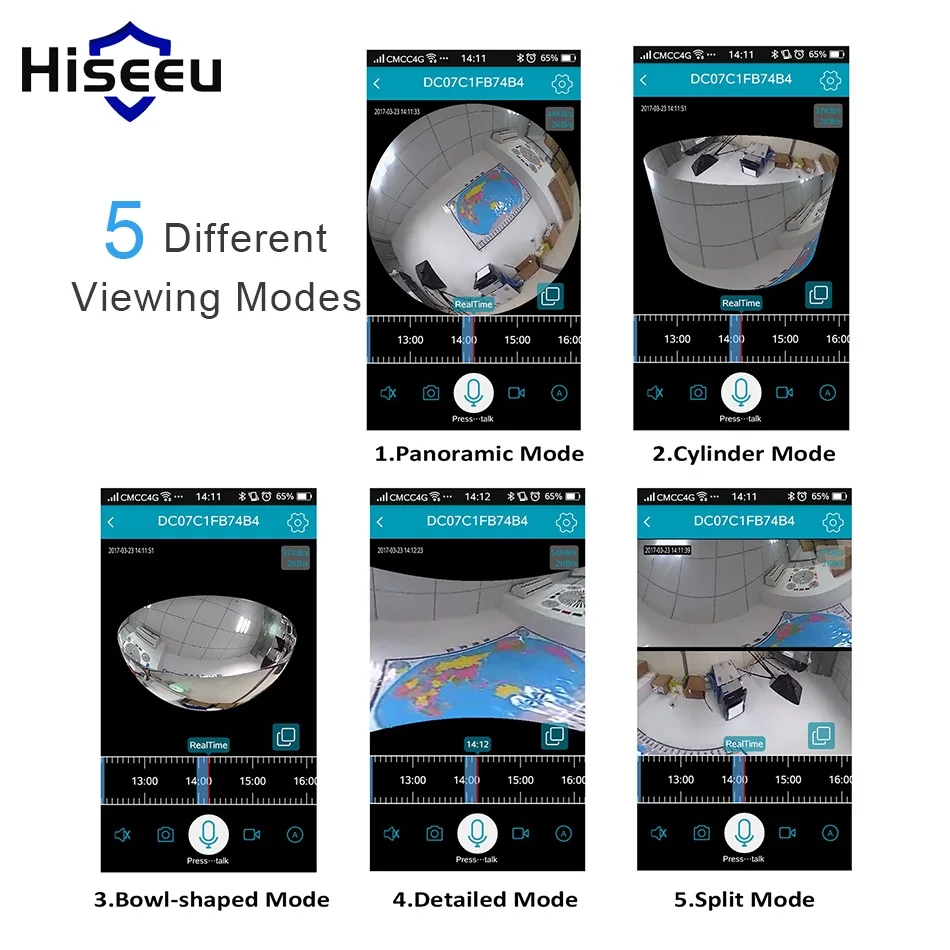 

Hiseeu HD Wi-Fi Panoramic IP Camera 360 Degree VR Fisheye Network CCTV Camera mini home security TF Card Storage two way audio
