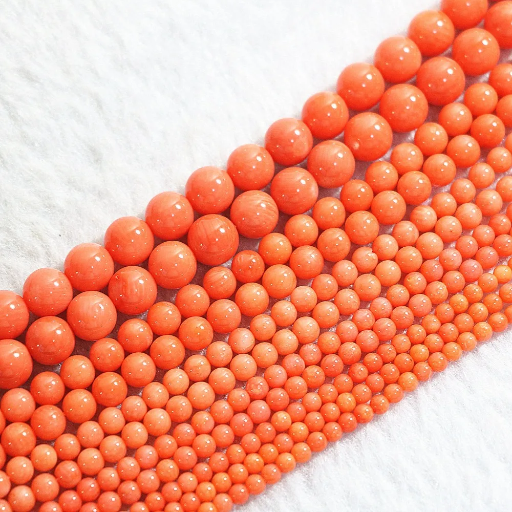 Круглые бусины красного оранжевого или кораллового цвета 2/3/4/6/8 мм 15 дюймов B652|orange