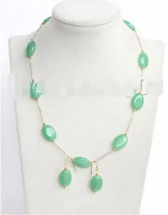 Бесплатная доставка&gt Новые горячие Натуральная 18 &quotзеленый камень колье серьги