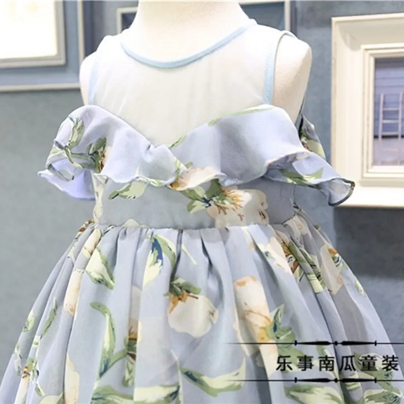 Платье для девочек Детская летняя одежда Кружевное платье с цветочным рисунком
