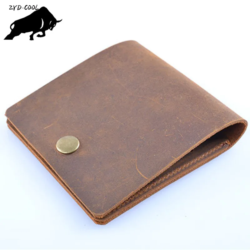 ZYD-COOL 100% Handmade Custom Vintage Style Genuine Crazy Horse Cowhide Leather Men Wallet Purse Male | Багаж и сумки