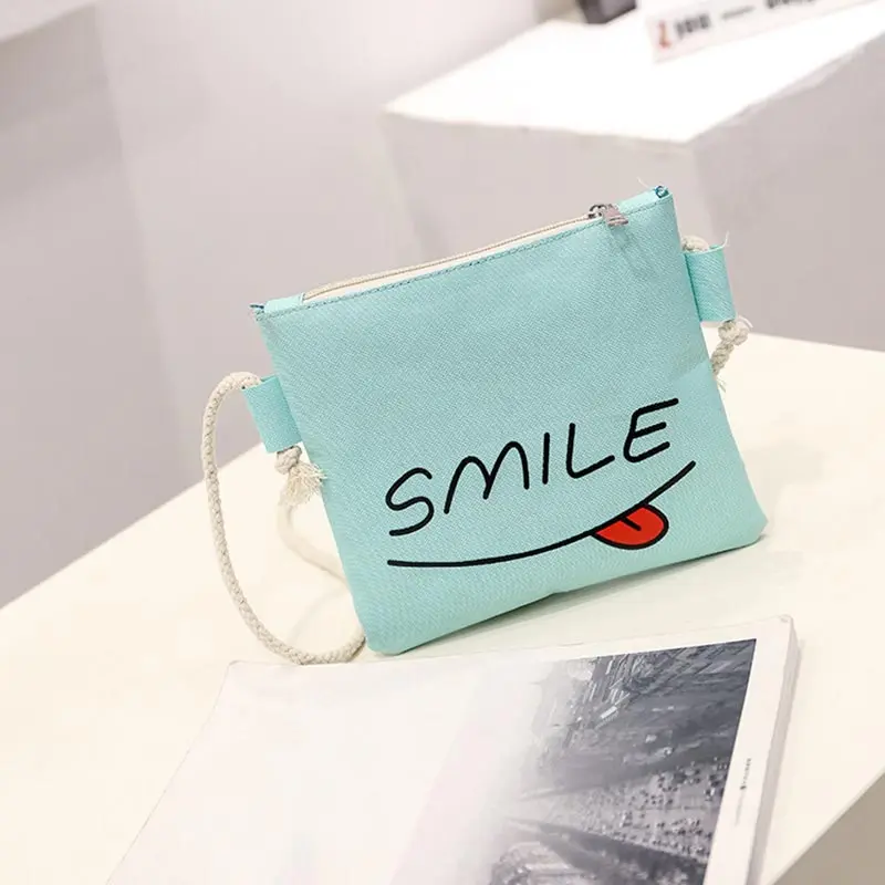 Милый холщовый рюкзак с улыбающимся принтом + сумка через плечо чехол карандаш