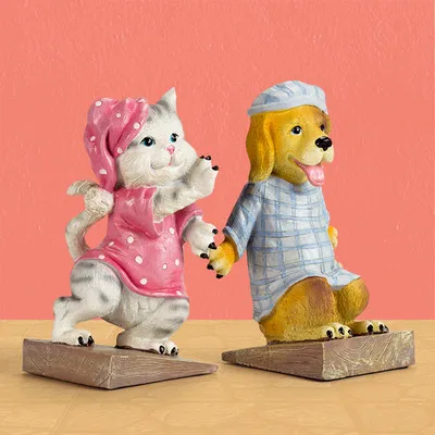 1 Dog and 1 Cat Животные дверные стопоры собака и кошка дверные концы книжные украшения защита окружающей среды смола ручная роспись креативный подарок - Цвет: 1 Dog and 1 Cat