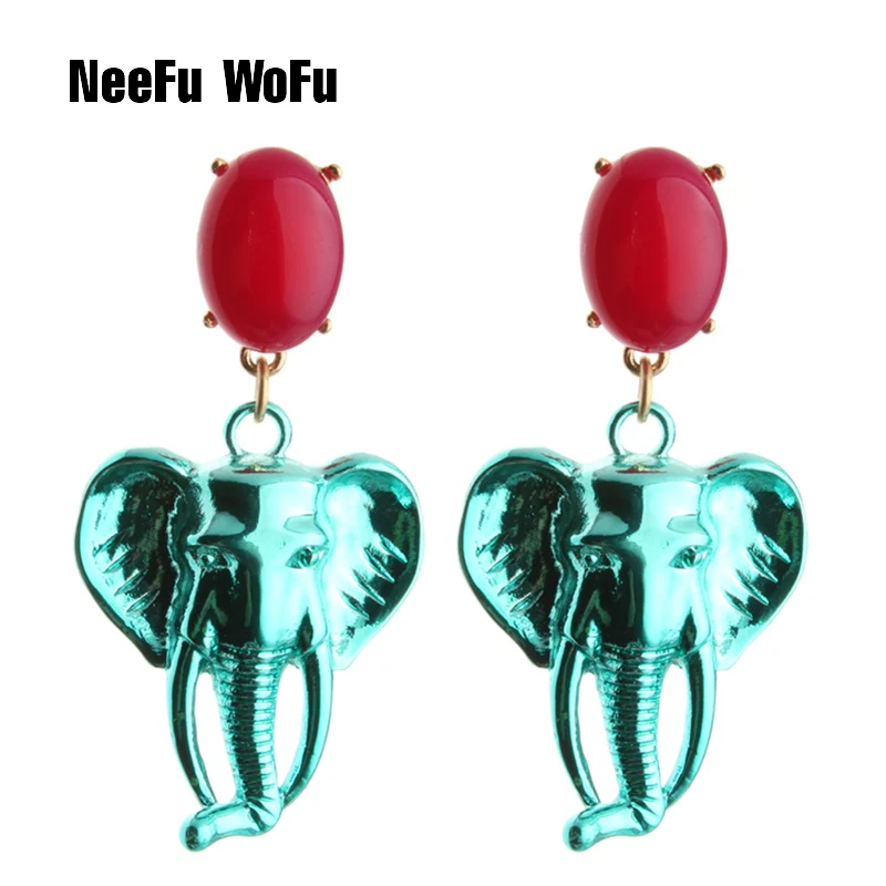 Женские серьги подвески NeeFu WoFu большие из натурального камня серьга слон голова