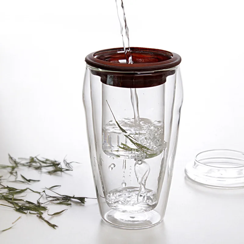 

450ml colorful silicone double-layer glass business with tea leak tea mug Creative round filter tea cup transparent