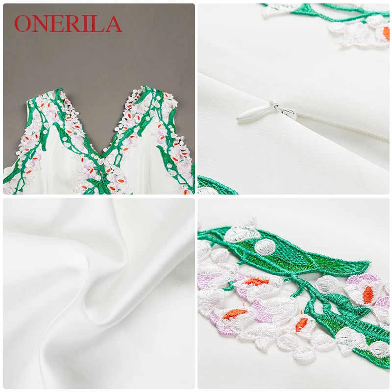 ONERILA Vestidos Модные Элегантные без рукавов с v образным вырезом цветочной вышивкой