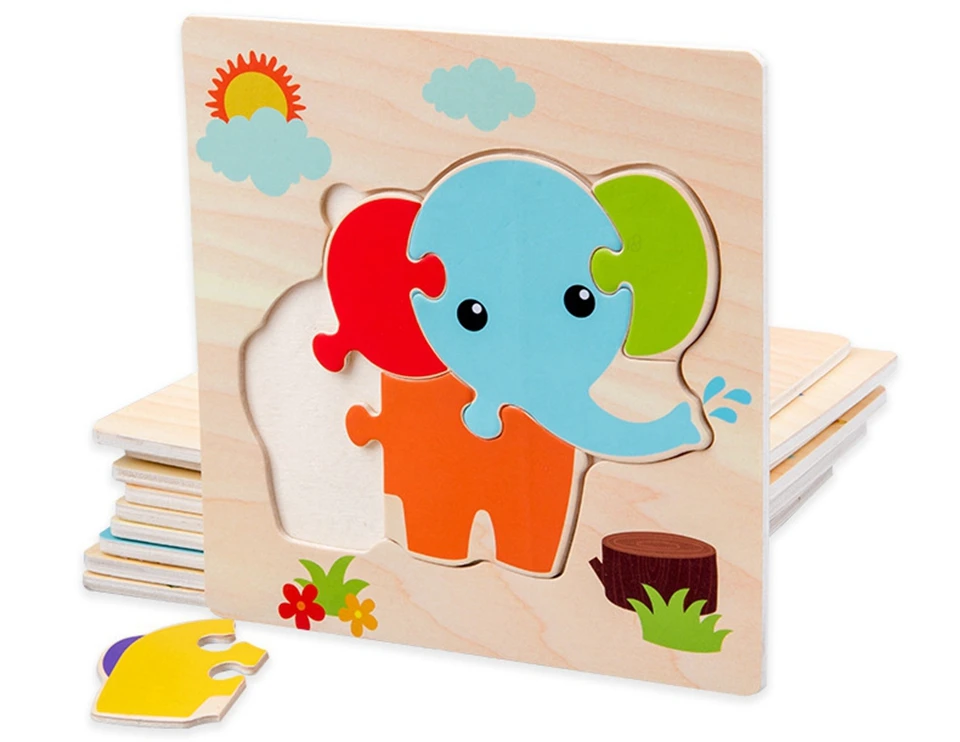 Детские игрушки Монтессори Пазлы Мультфильм т животных игрушки для детей 3D деревянные головоломки для новорожденных Обучающие игрушки головоломки подарок