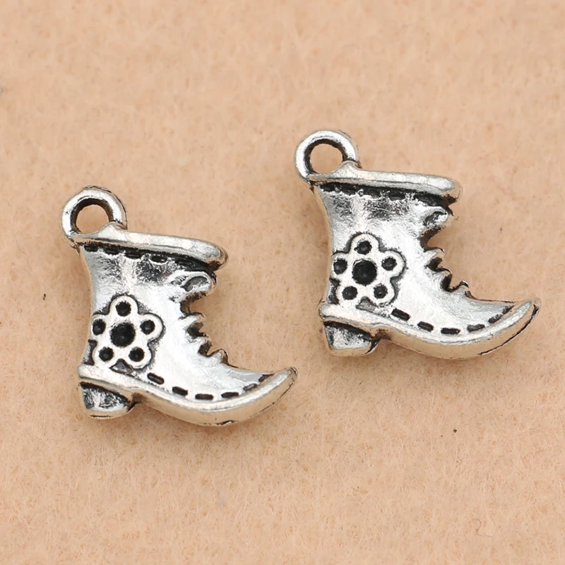 

KJjewel Antique Silver Plated Boot Shoe Charms Pendants Jewelry DIY Findings Jewelry Making Bracelet Accessories 15x14mm