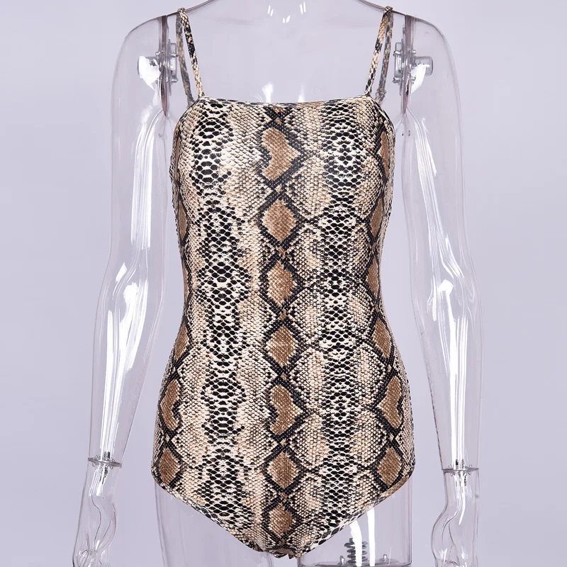 WannaThis змеиной кожи бретельках боди Лето Для женщин Сексуальная Bodycon змеиной Slin вечерние клуб тела новые модные