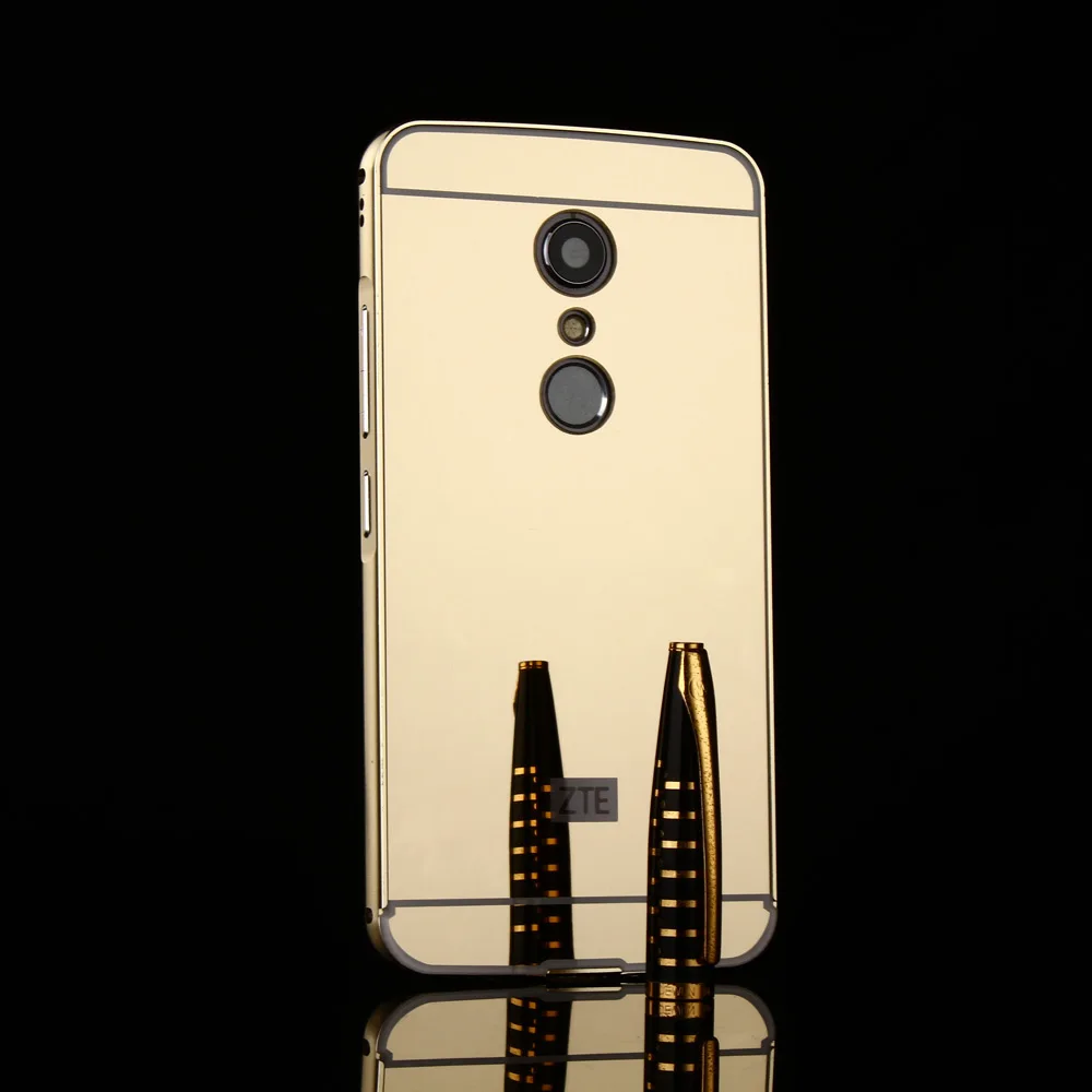 Чехол для zte Axon 7 с золотым металлическим бампером, зеркальный акриловый Жесткий ПК Пластиковый чехол для телефона s для zte AXON 7 A2017 5," Чехол