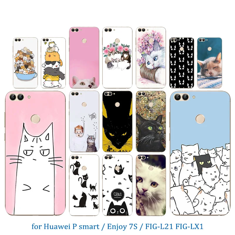 Чехлы для телефонов 5 65 дюймов Huawei P Smart Clear Soft TPU Enjoy 7S FIG-L21 FIG-LX1 LX2 LX3 Luck Cat Pattern |