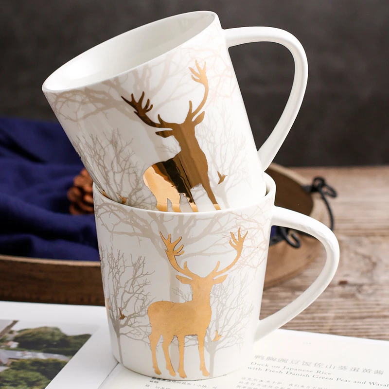 Керамические кружки с классическим рисунком в виде оленя и леса оригинальная