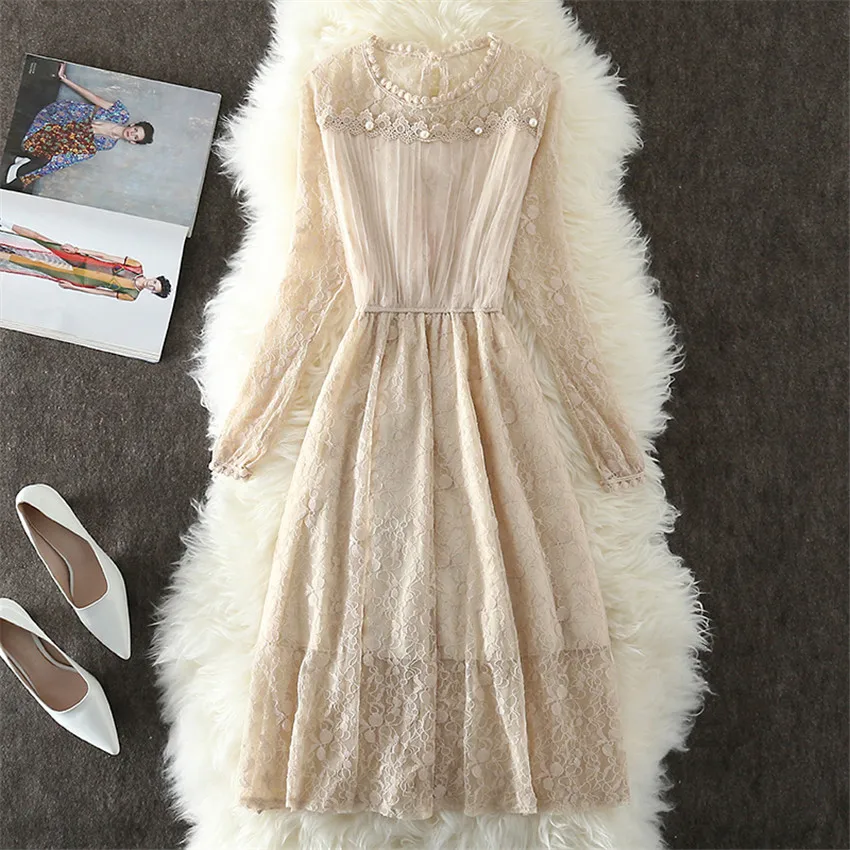 Женское кружевное платье с длинным рукавом Элегантное Длинное большого размера V