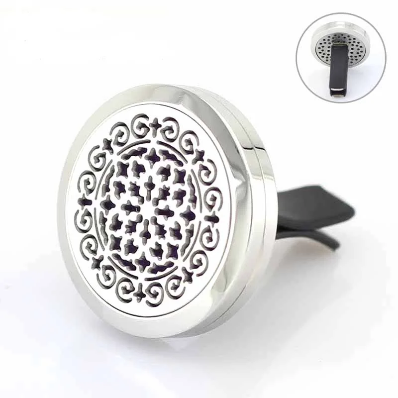 

18 Patterns Magnetic 30mm Vent Clip Stainless Steel Car Diffuser Locket Aromatherapy Essential Oil Car Diff Locket Free Pads