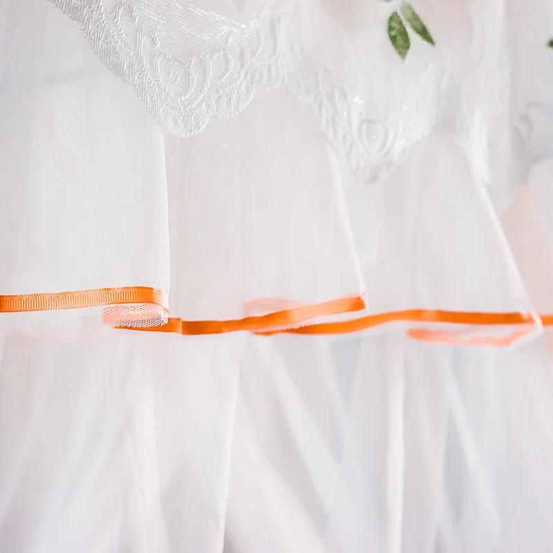 

orange Mosquito Net princess Lace Four Corner Post girls Canopy Bed Mosquito Net contain frame for Queen King Bed Drop Shipping