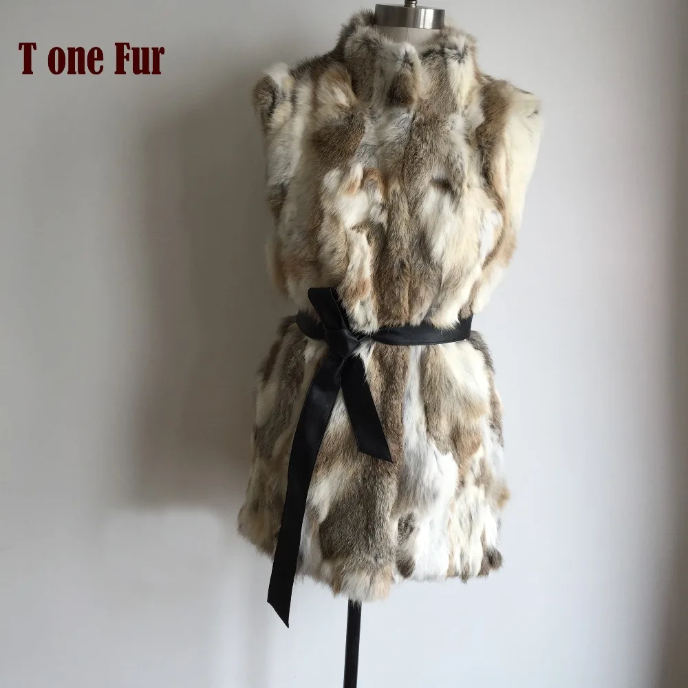 Женский жилет с воротником мандарин модный из 100% натурального кроличьего меха