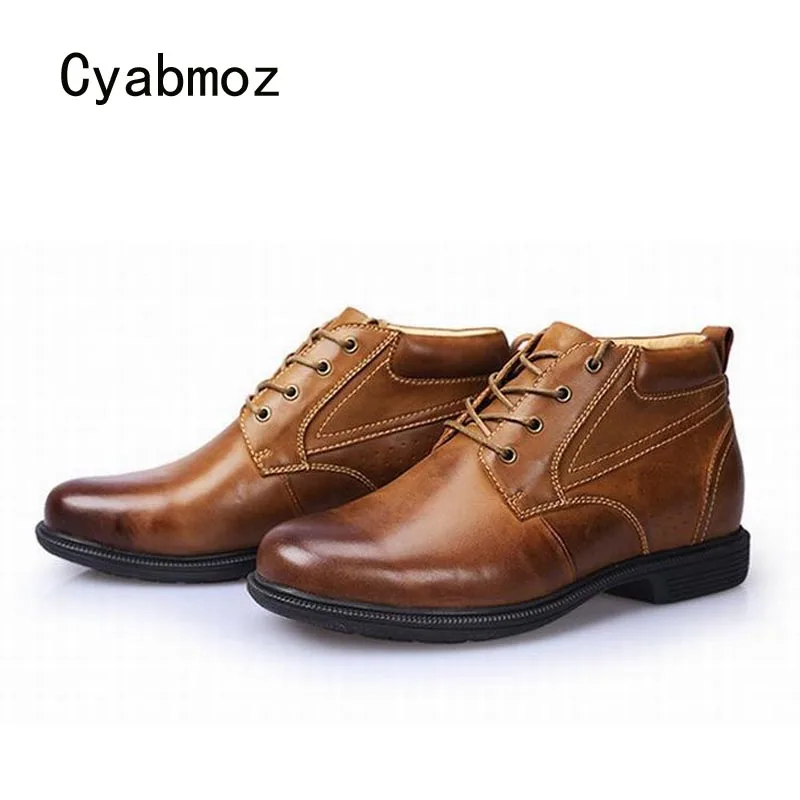 Cyabmoz Fashion Brand Men Genuine Leather Height Increasing Shoes Invisibly 9cm Elevator Mens Lace up Casual Party Man | Обувь