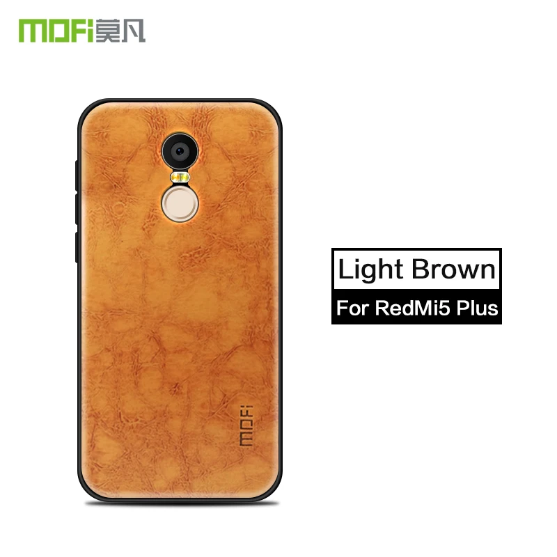 Light Brown Чехол для Redmi 5 Plus, силиконовый чехол MOFI, Обложка на заднюю панель из искусственной кожи для Xiaomi Redmi Note 5, роскошный защитный противоударный чехол - Цвет: Light Brown