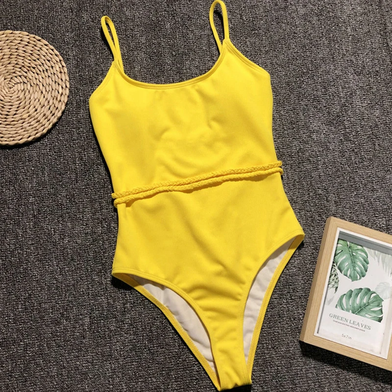 Женский купальник неоновый вязаный крючком желтый монокини S L 2019|Комбинезоны| |