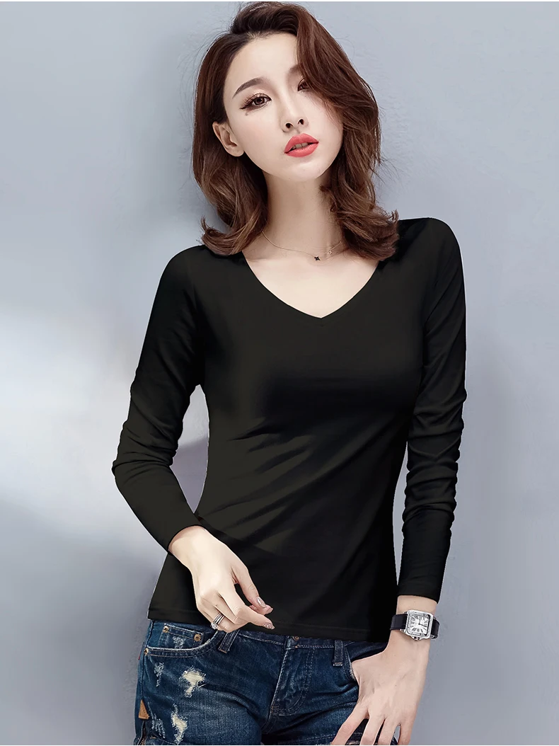 Женская футболка с длинными рукавами на осень и зиму черные облегающие топы в