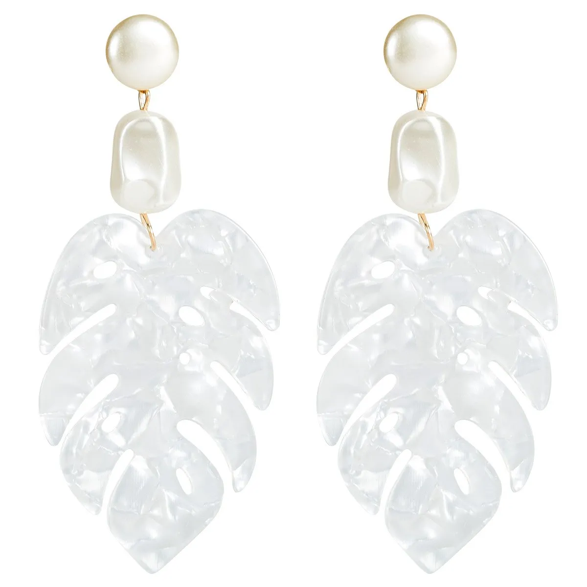 Женские Геометрические свисающие серьги Boho большие белого цвета в форме листа