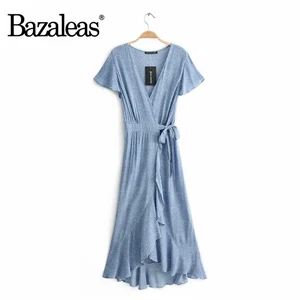 J9 blue Bazaleas праздничное шикарное пляжное женское платье с завязками и оборками vestidos винтажное женское летнее платье в синий горошек Прямая поставка - Цвет: J9 blue