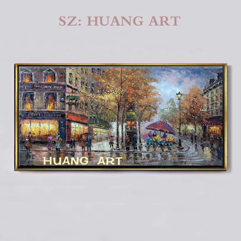 

Pure hand-painted oil Paris knife Street King Neoclassical Jane European living room sofa wall decorative painting hanging paint