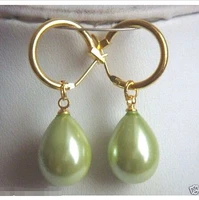 hot sell noble free shipping genuine 12x16mm green south sea shell pearl yellow natural earring