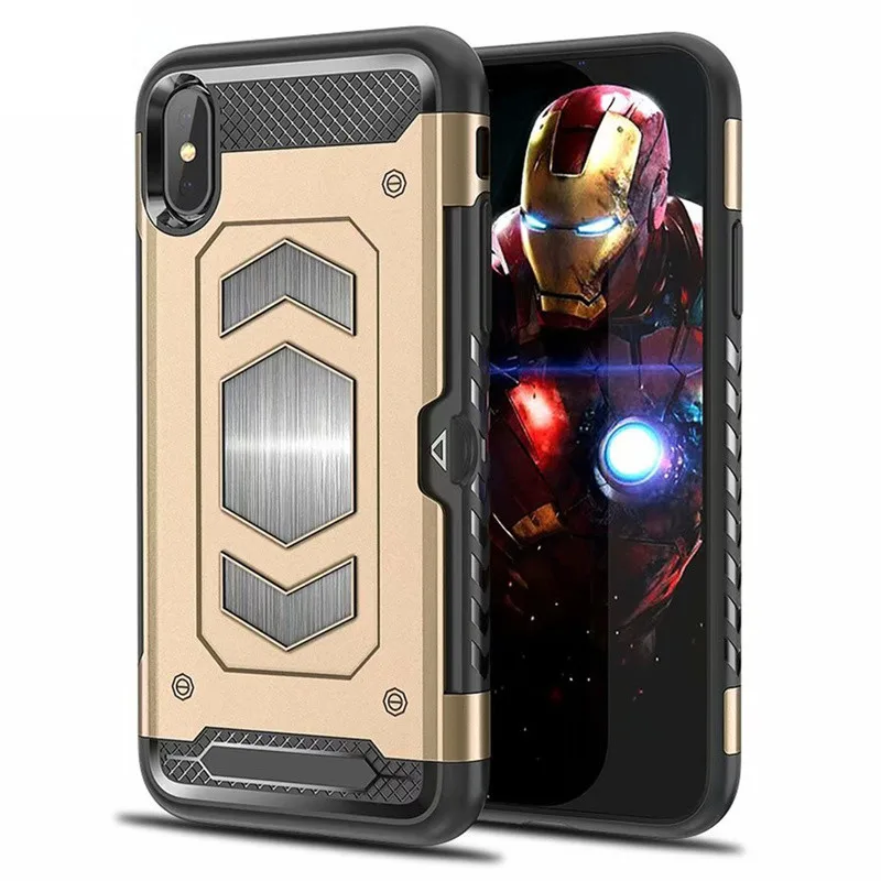 gold Для Iphone 11 Pro MAX XS XR чехол противоударный Гибридный PC Автомобильный Магнитный чехол с присоской для Iphone X 6 6S 7 8 Plus чехол со слотом для карт - Цвет: gold