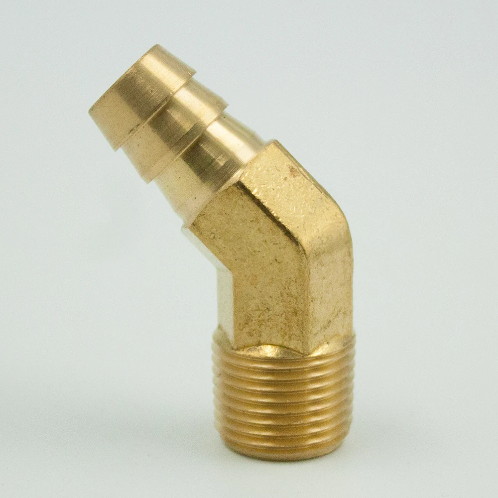 

Legines Brass Hose Barb Fitting, 45 Degree Elbow to Male Pipe, 1/4" 5/16" 3/8" 1/2" Hose ID x 1/8" 1/4" 3/8" NPT Male, 2 pcs