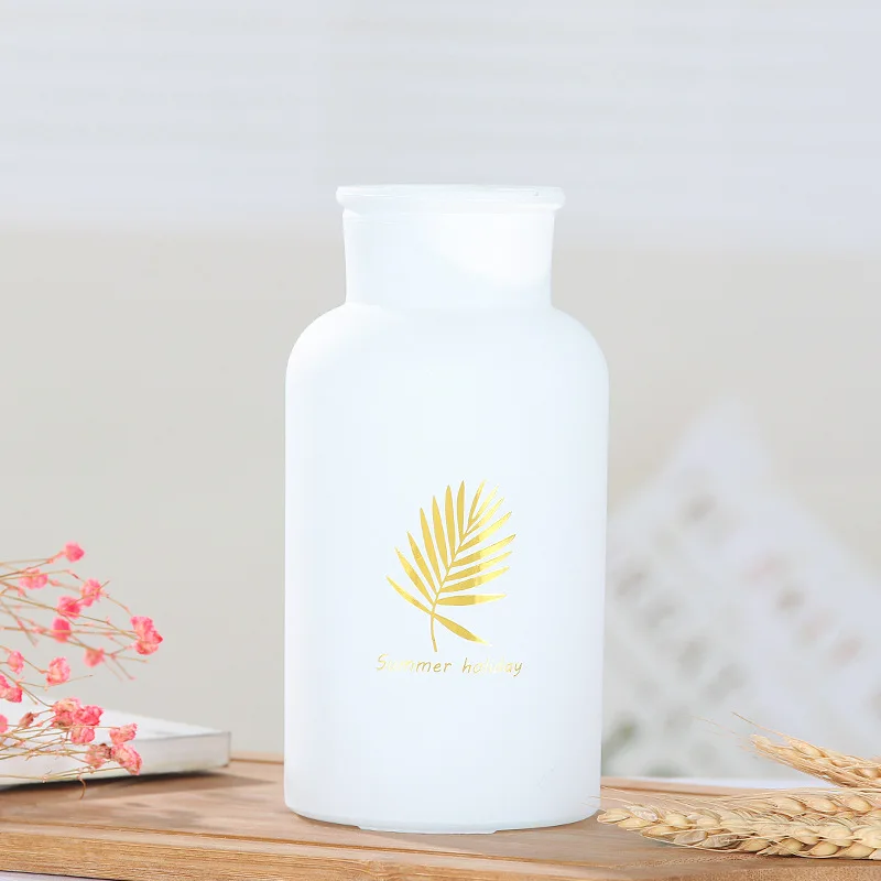 White Glass Vase Nordic White/Black Sandblasting Vase Glass Flower Vases Dried Flower Bottle Bar Home Decor Fun Gifts Dropshipping - Color: White