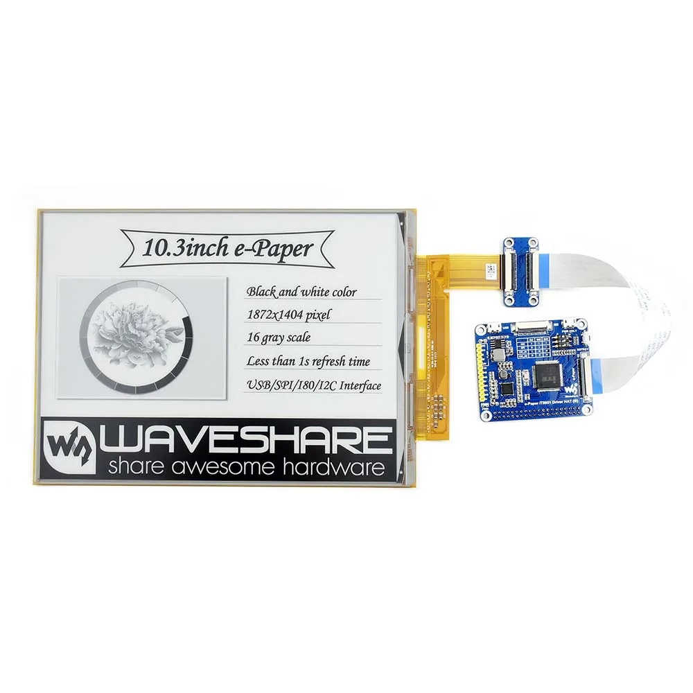 Waveshare 10,3 дюймовый гибкий дисплей E-Ink для Raspberry Pi, IT8951 контроллер, разрешение 1872*1404, поддерживает частичное обновление