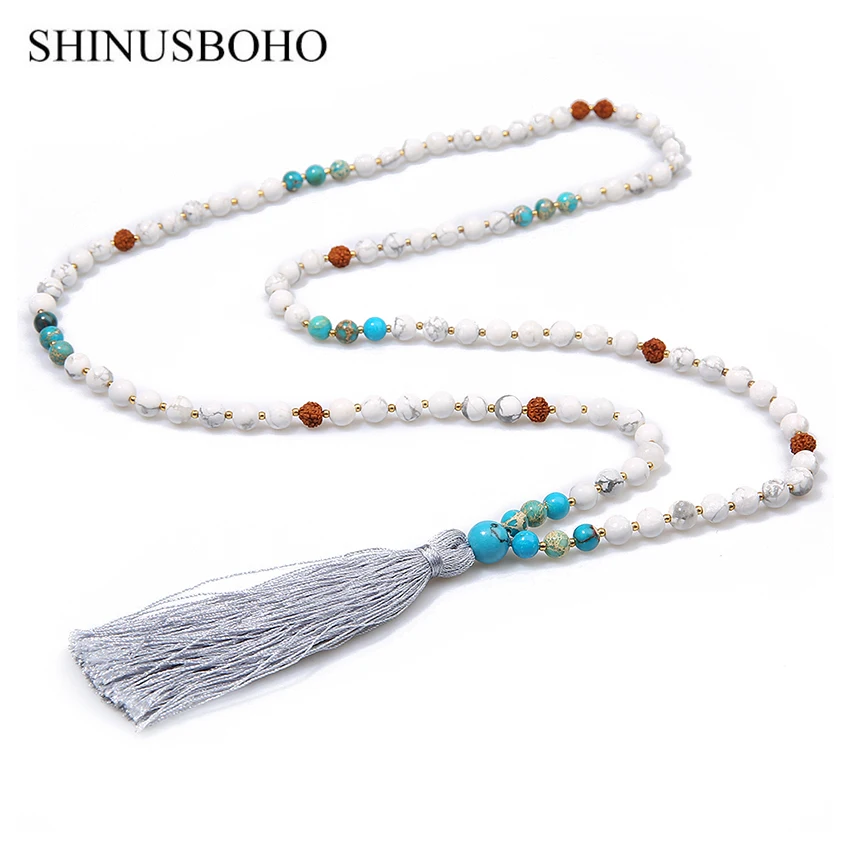 SHINUS BOHO классическое массивное ожерелье с натуральным целебным камнем Mala ручная