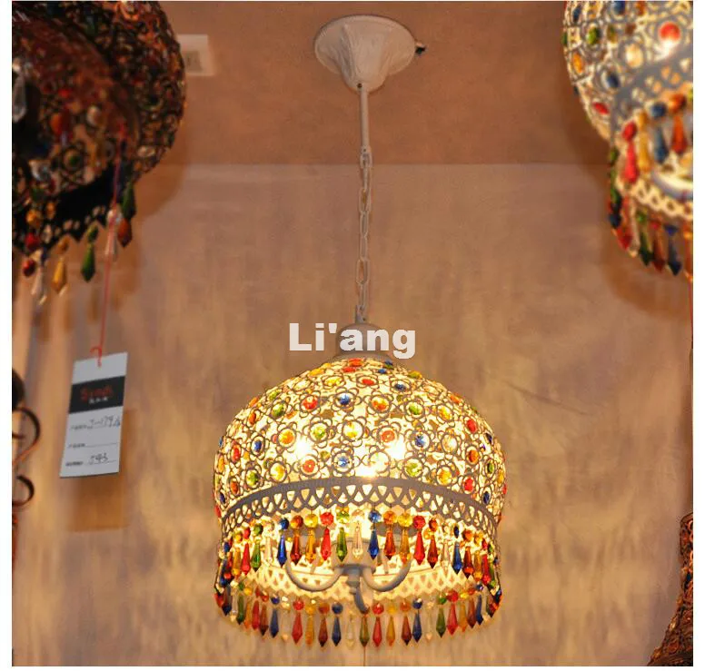 

Newly White Colorful Style Bohemia Pendant lamp D33cm H35cm E14 Countryside Pendant Light 110V~220V Crystal Decora Pendant Lamp