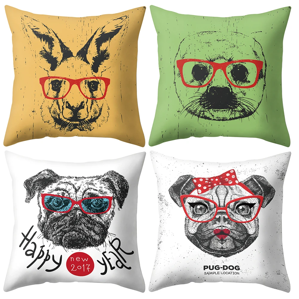 45*45cm Cute Cat Owl Tiger Glasses Dog Pillow Case Cushion Cover Sofa Bed Car Cafe Decor Covers Home Supplies Hot | Дом и сад