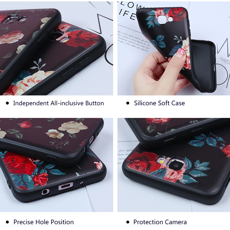 BROEYOUE Phone Shell For Samsung J7 Prime Case 3D Relief Colorful Retro Floral Black Cover Soft Luxury | Мобильные телефоны и