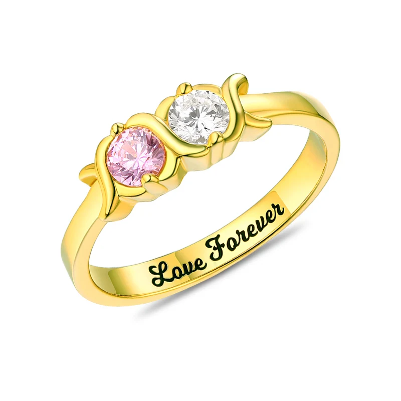 

AILIN Custom Love Ring Silver 925 Kisses And Hugs Ring Birthstone Engraved Ring Gold Color Gifts For Women