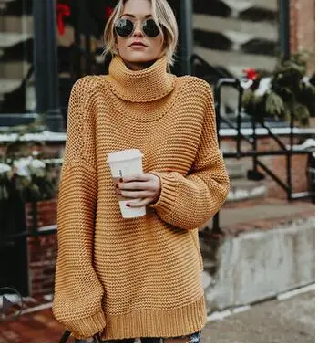 Женский свитер с высоким воротником Однотонный большого размера Осень-зима 2018 |
