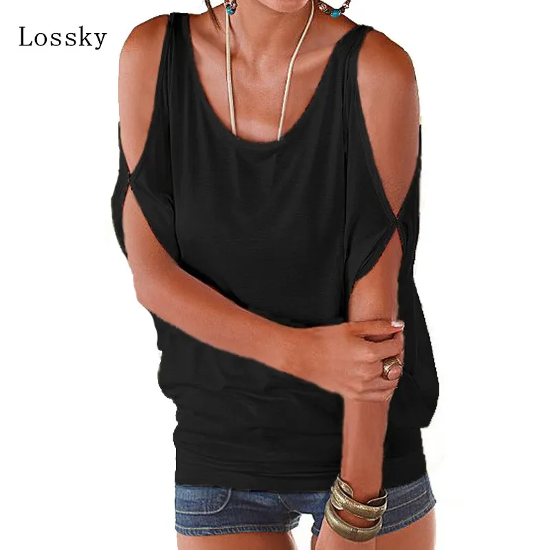 5XL плюс Размеры Для женщин Повседневное свободная футболка Sexy с плеча короткий