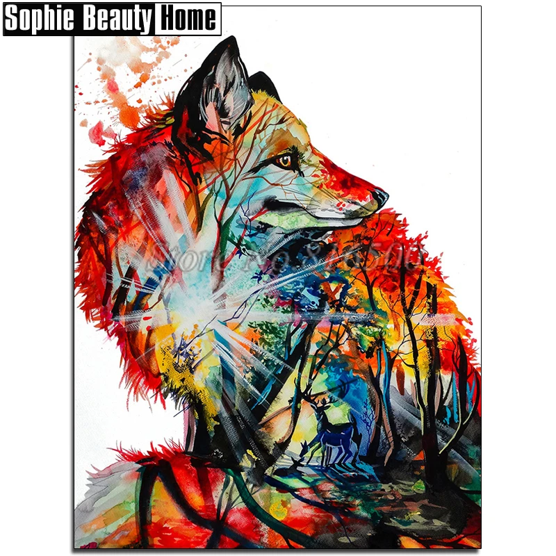 Алмазная живопись сделай сам вышивка крестиком искусственный Волк и олень в