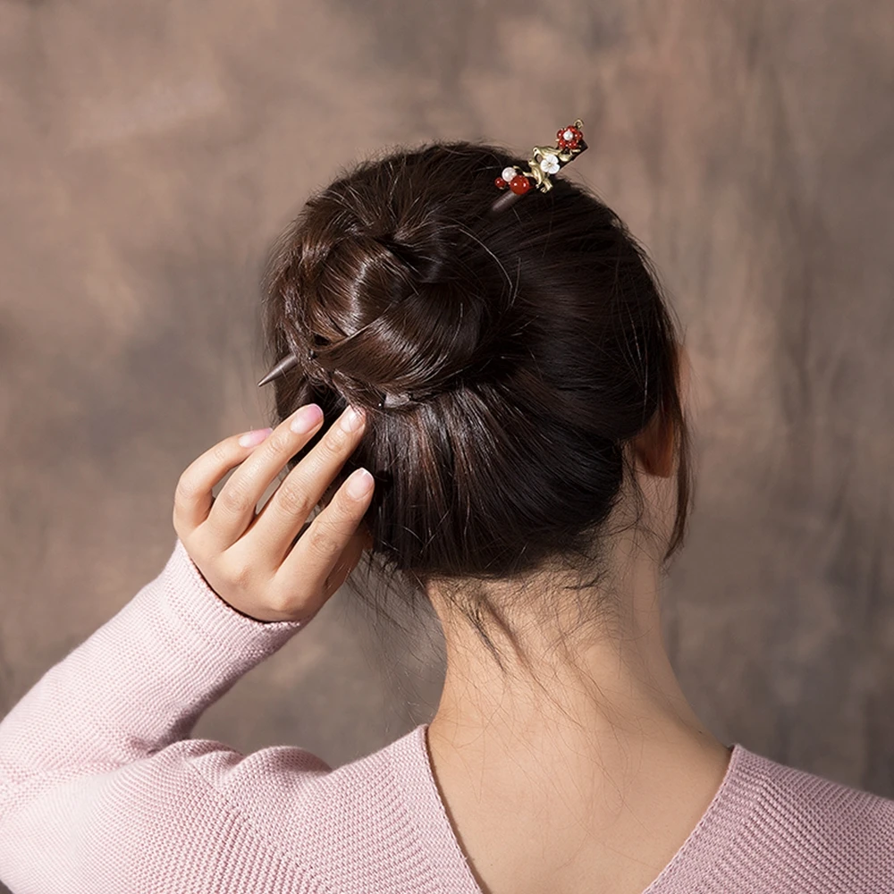 Этнические деревянные шпильки для волос ручной работы с ракушками и бусинами