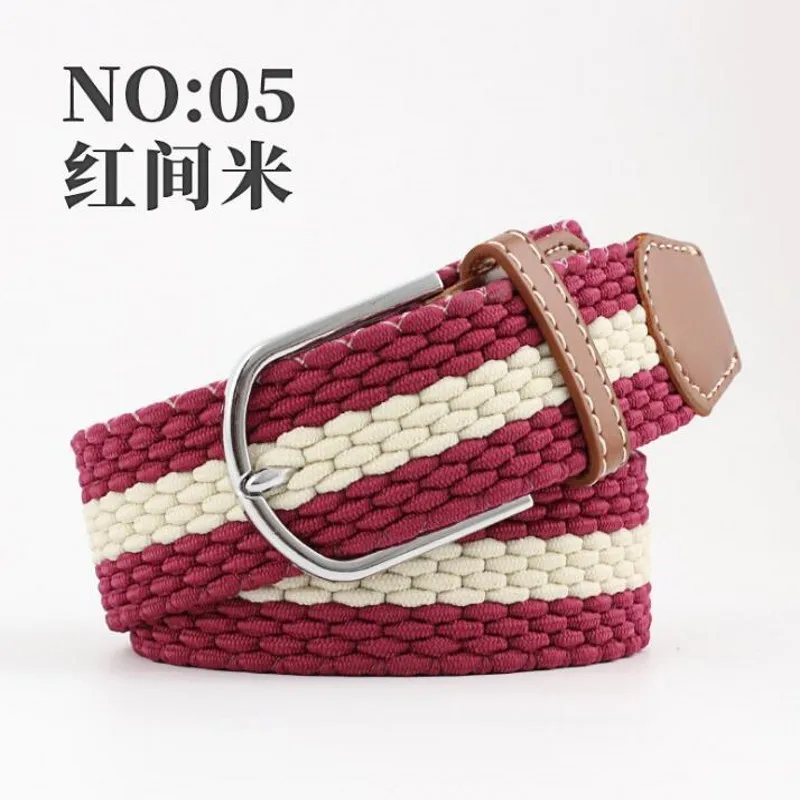 Red beige Высококачественные модные эластичные холщовые ремни для женщин, вязаный регулируемый ремень с пряжкой, мужские холщовые ремни для джинсов, 15 расцветок - Цвет: Red beige