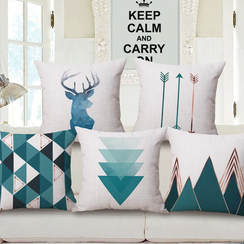 teal color geometric cushion cover nordic decoration for home office cafe deer cojines arrow almofada | Дом и сад