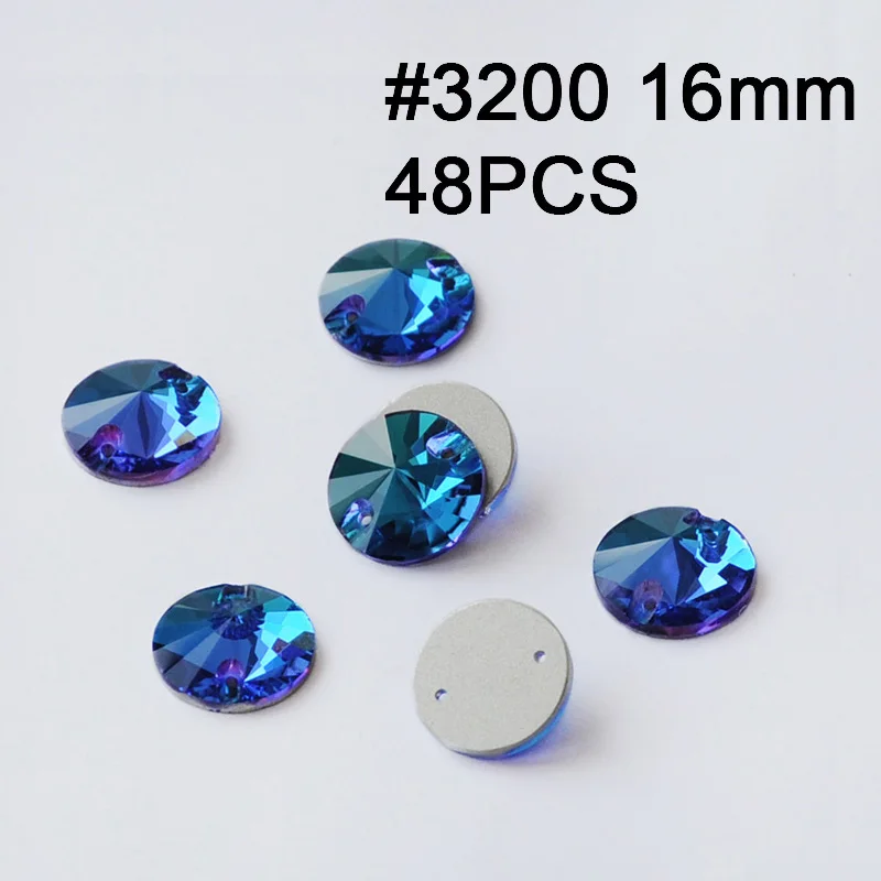Rivoli 16mm 48pcs Смешанные формы Синий Циркон Круглые пришивные стразы Серебряная задняя часть с отверстиями плоская задняя сторона пришитые Стразы для украшения одежды - Цвет: Rivoli 16mm 48pcs