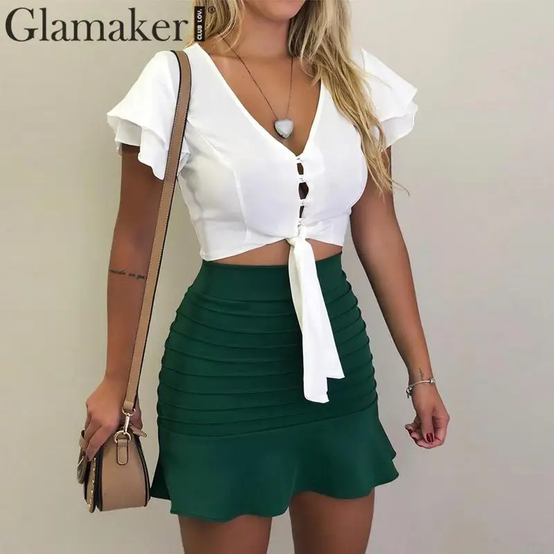 Glamaker шифоновый с v-образным вырезом рюшами сексуальный топ на бретелях для женщин