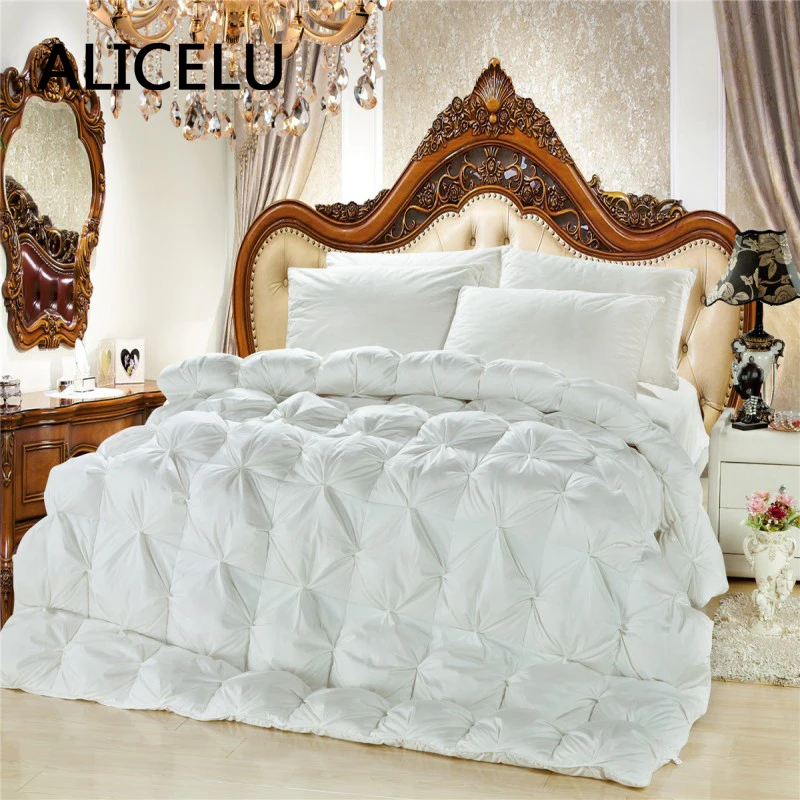 ALICELU Duck Down Comforter White And Pink Winter Quilts Partition Lining Warm Bread Twisted Flowers Duvet Quilt Blanket | Дом и сад