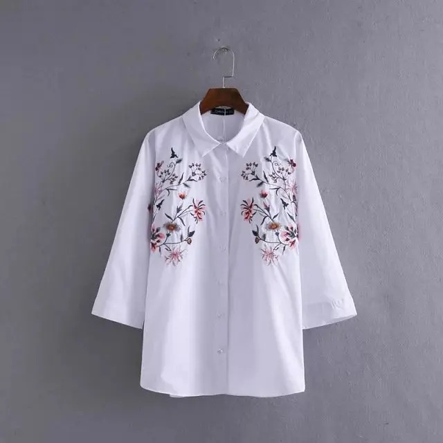 Новинка 2017 весенне-осенняя женская блузка с цветочной вышивкой офисные рубашки